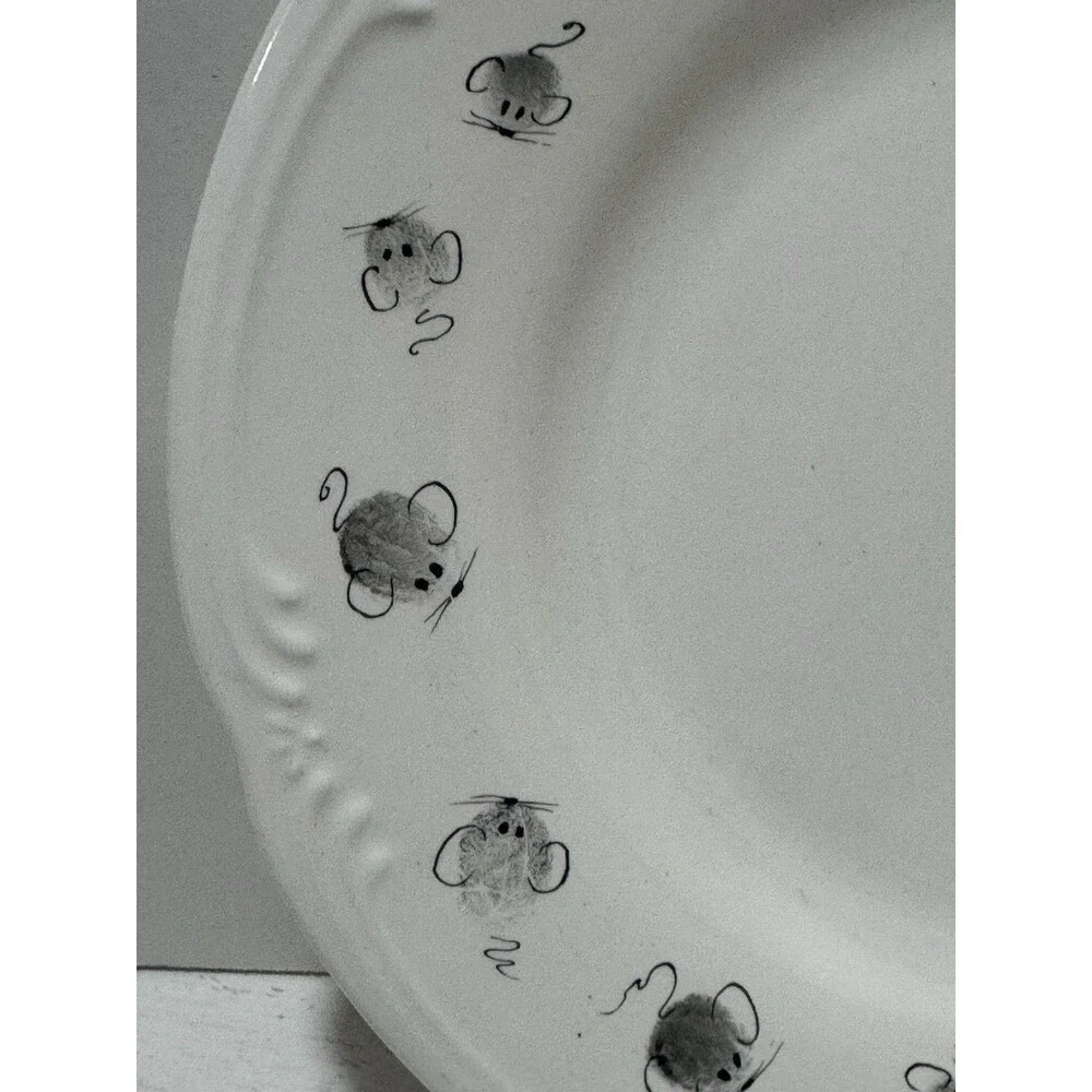 pfaltzgraff Vintage Cheese Plate With Mice Mouse Cheese Please Scalloped Edge